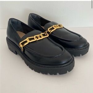 COPY - Schutz Christie Casual leather flat loafer with gold tone chain detail bโฆ